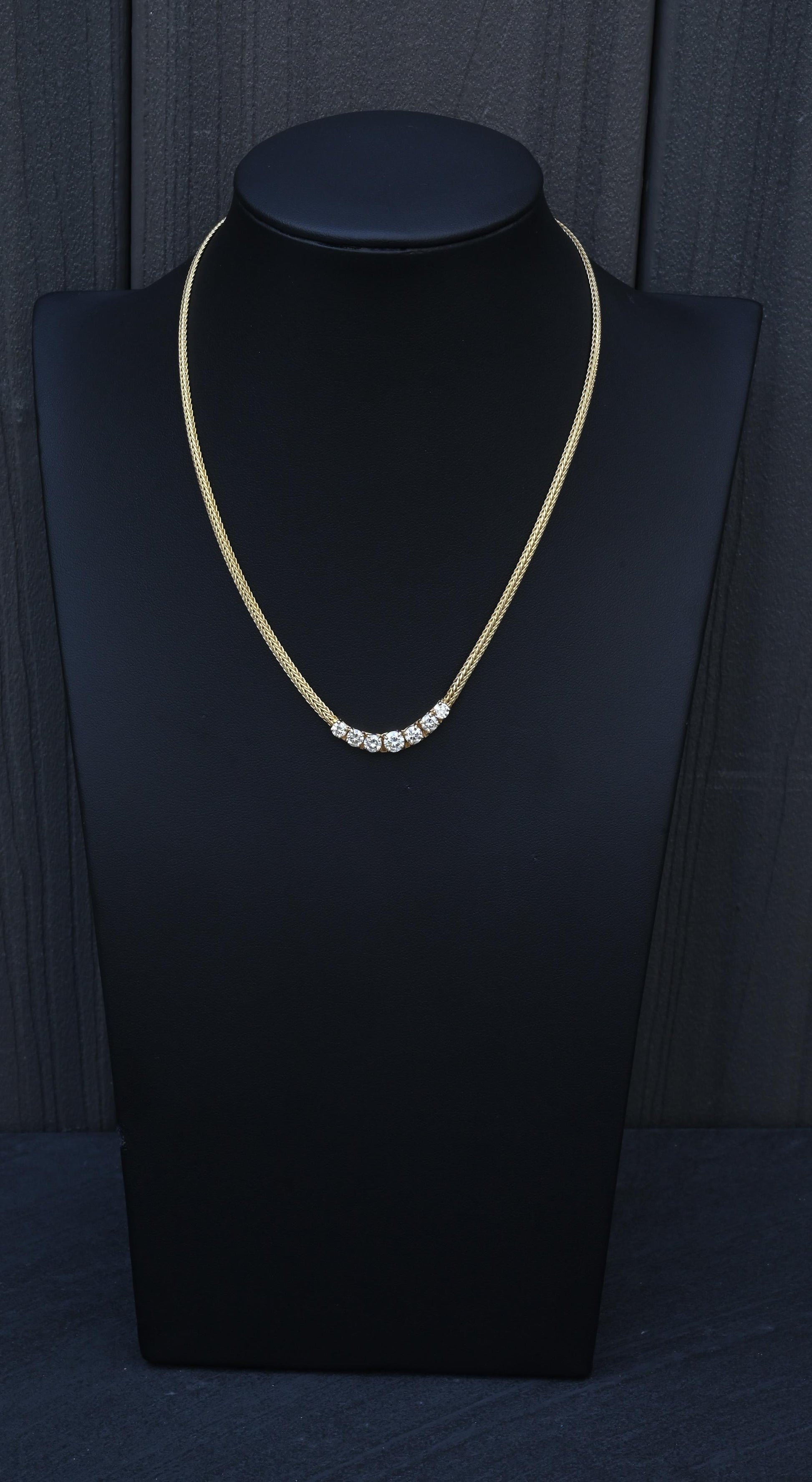 1.60 CTW 7-Stone Diamond Graduated Necklace in 14K Yellow Gold – 15" – IGI Cert.