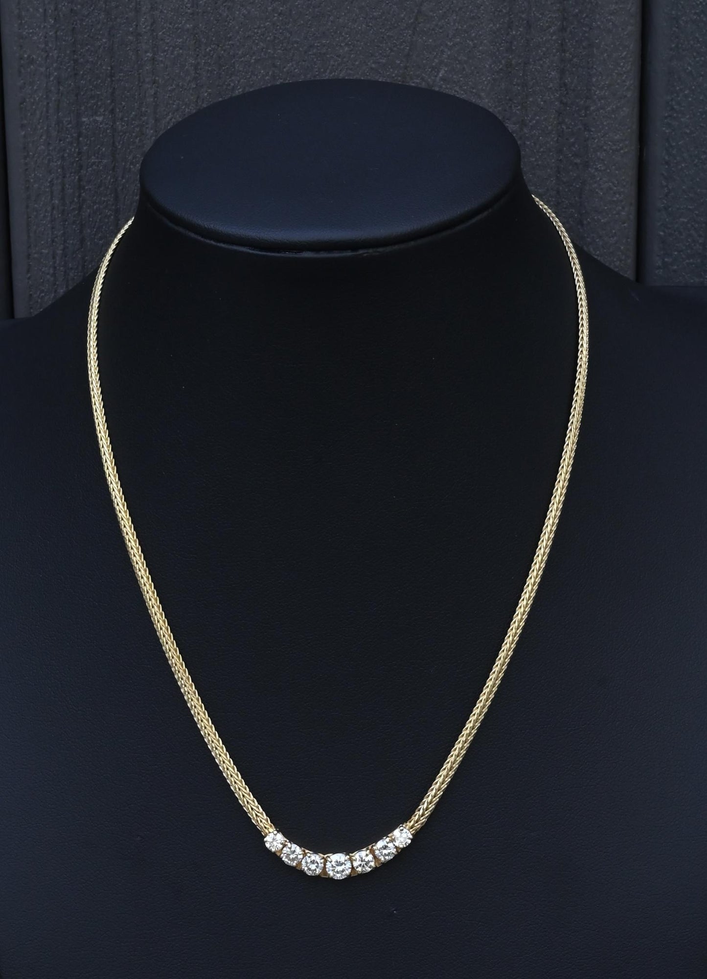 1.60 CTW 7-Stone Diamond Graduated Necklace in 14K Yellow Gold – 15" – IGI Cert.