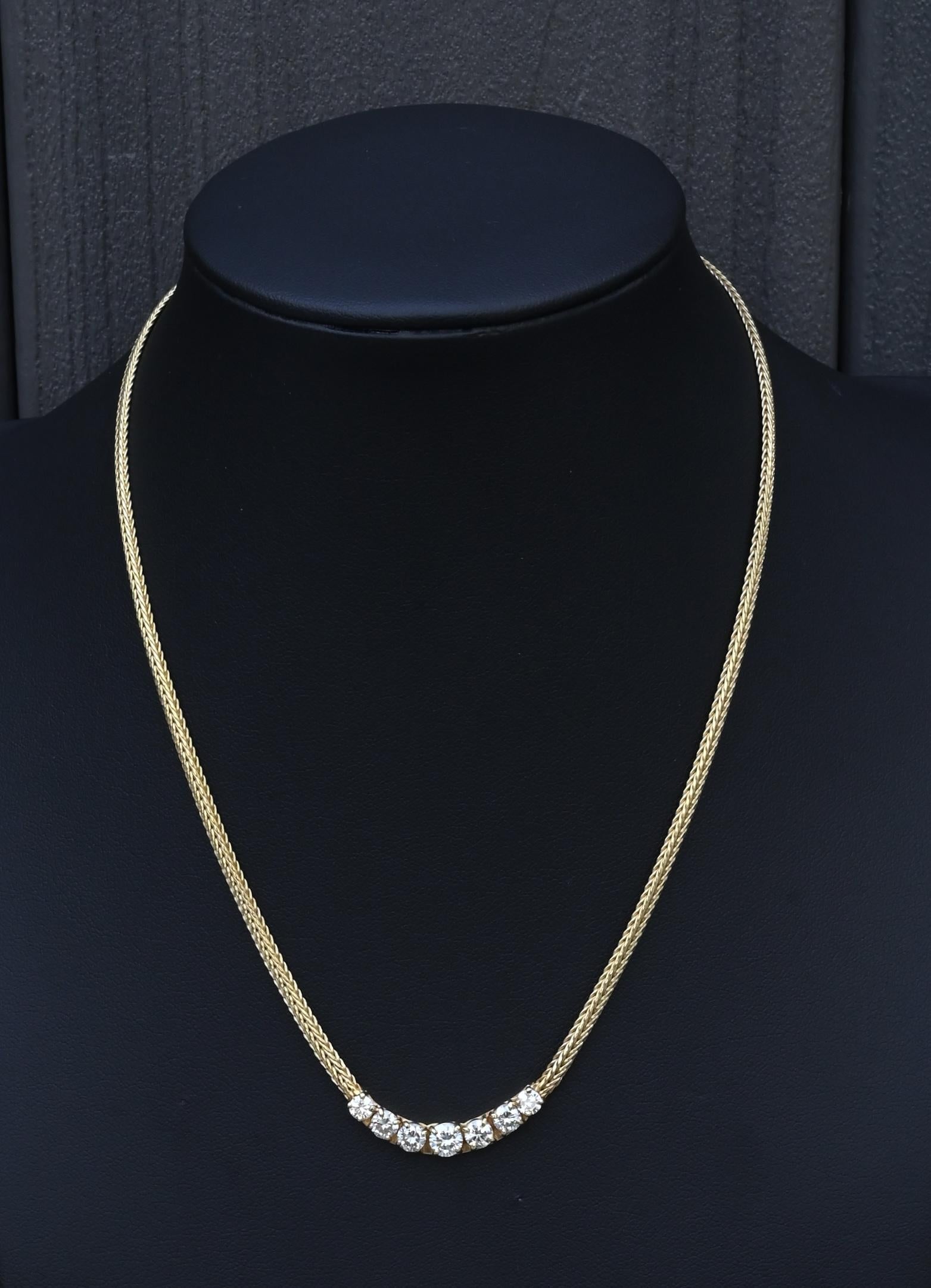1.60 CTW 7-Stone Diamond Graduated Necklace in 14K Yellow Gold – 15" – IGI Cert.