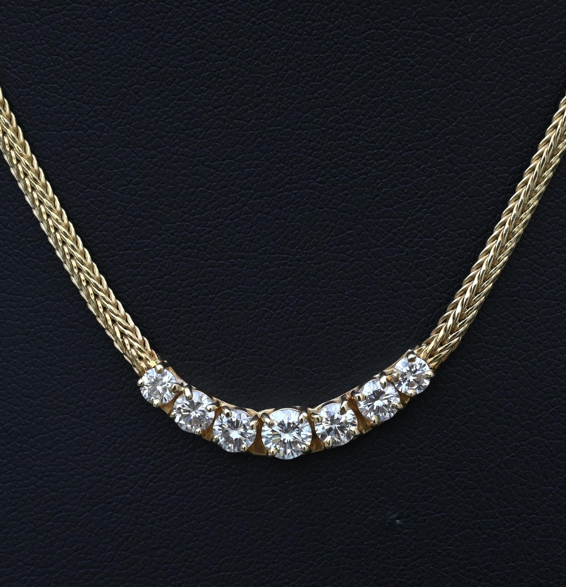 1.60 CTW 7-Stone Diamond Graduated Necklace in 14K Yellow Gold – 15" – IGI Cert.