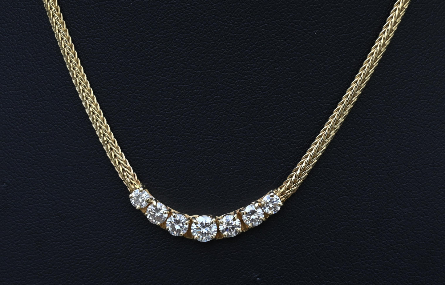 1.60 CTW 7-Stone Diamond Graduated Necklace in 14K Yellow Gold – 15" – IGI Cert.