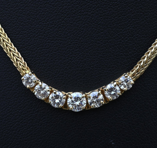 1.60 CTW 7-Stone Diamond Graduated Necklace in 14K Yellow Gold – 15" – IGI Cert.