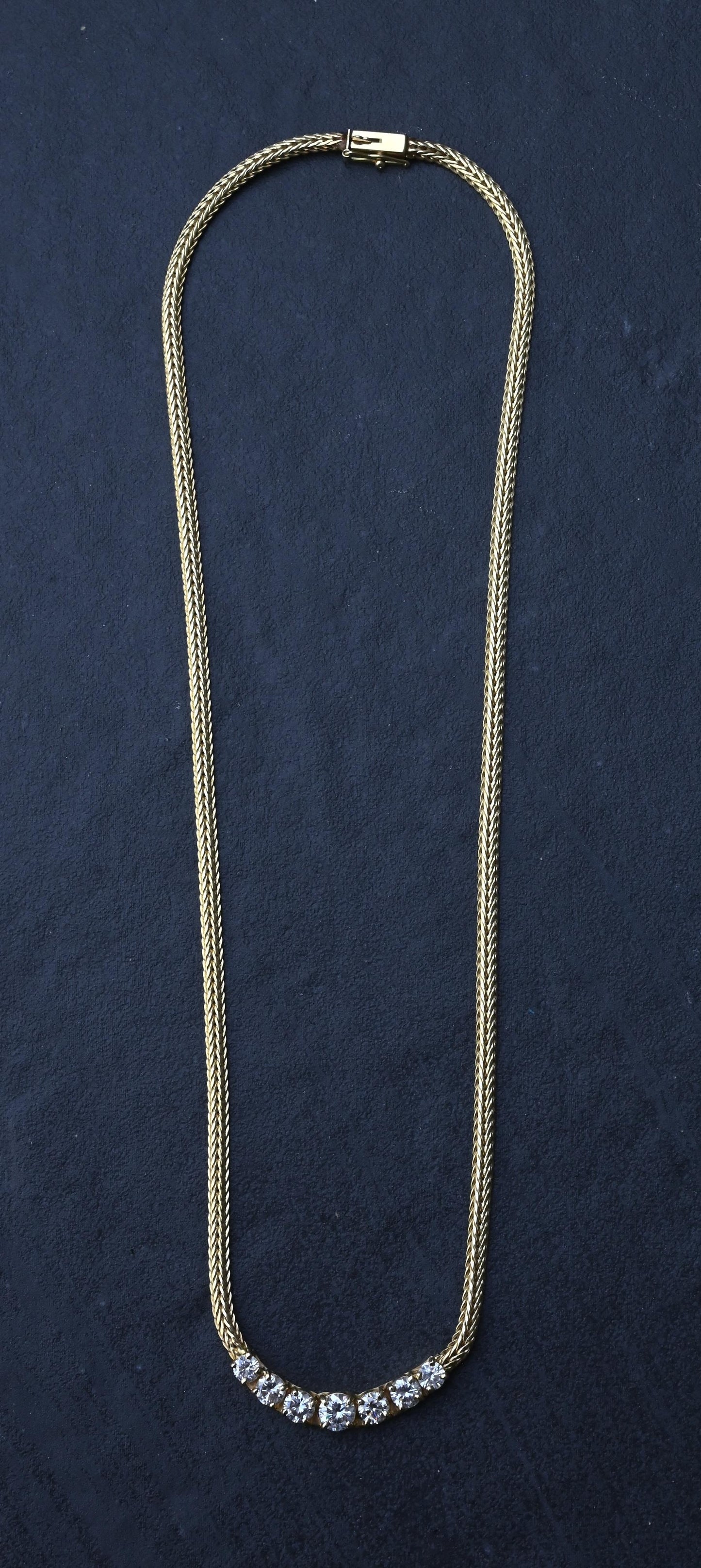 1.60 CTW 7-Stone Diamond Graduated Necklace in 14K Yellow Gold – 15" – IGI Cert.