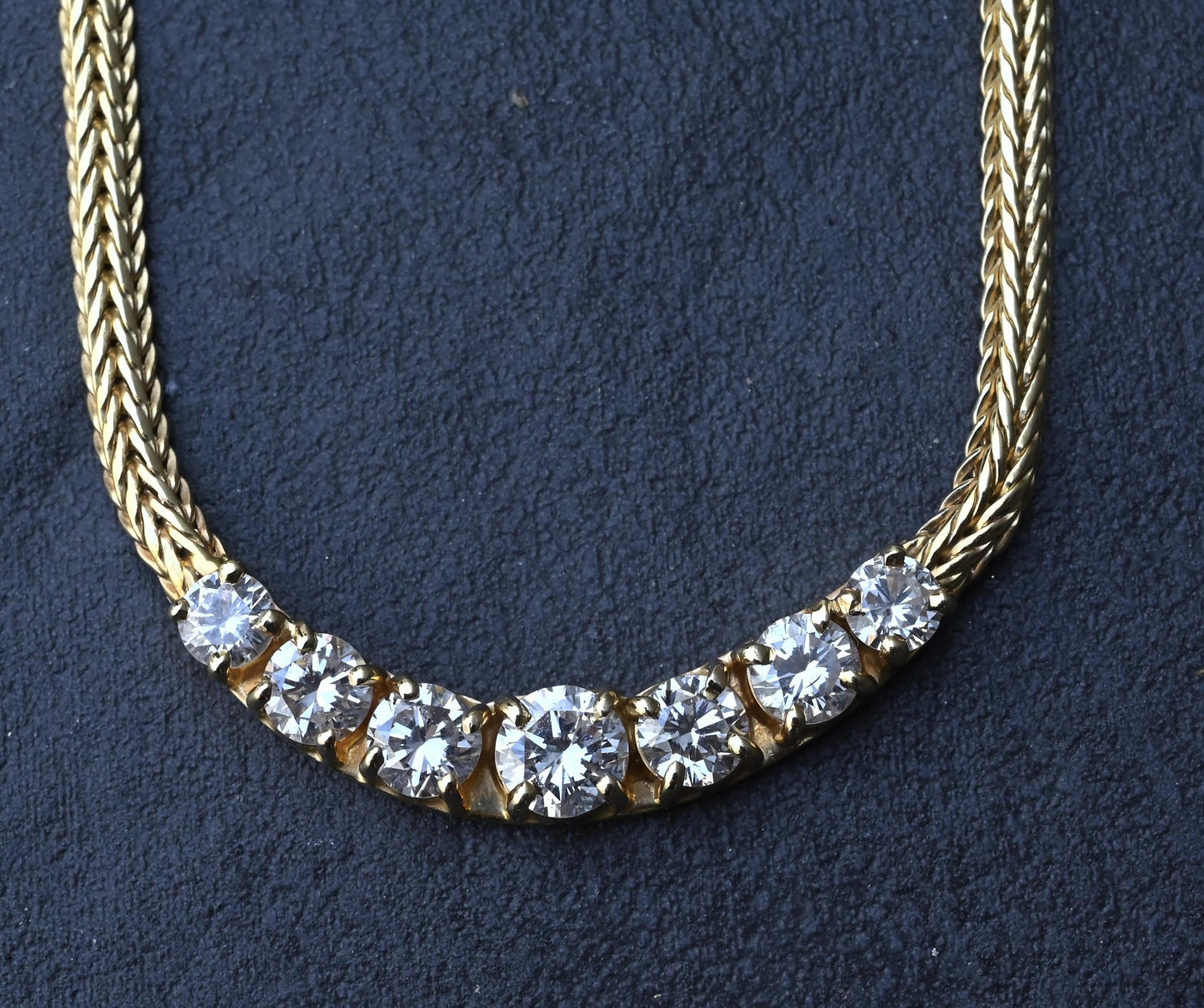 1.60 CTW 7-Stone Diamond Graduated Necklace in 14K Yellow Gold – 15" – IGI Cert.