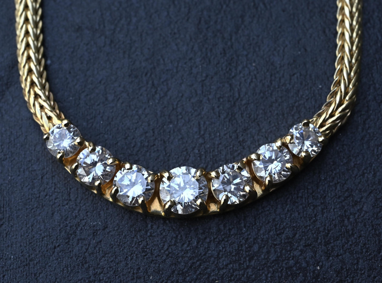 1.60 CTW 7-Stone Diamond Graduated Necklace in 14K Yellow Gold – 15" – IGI Cert.