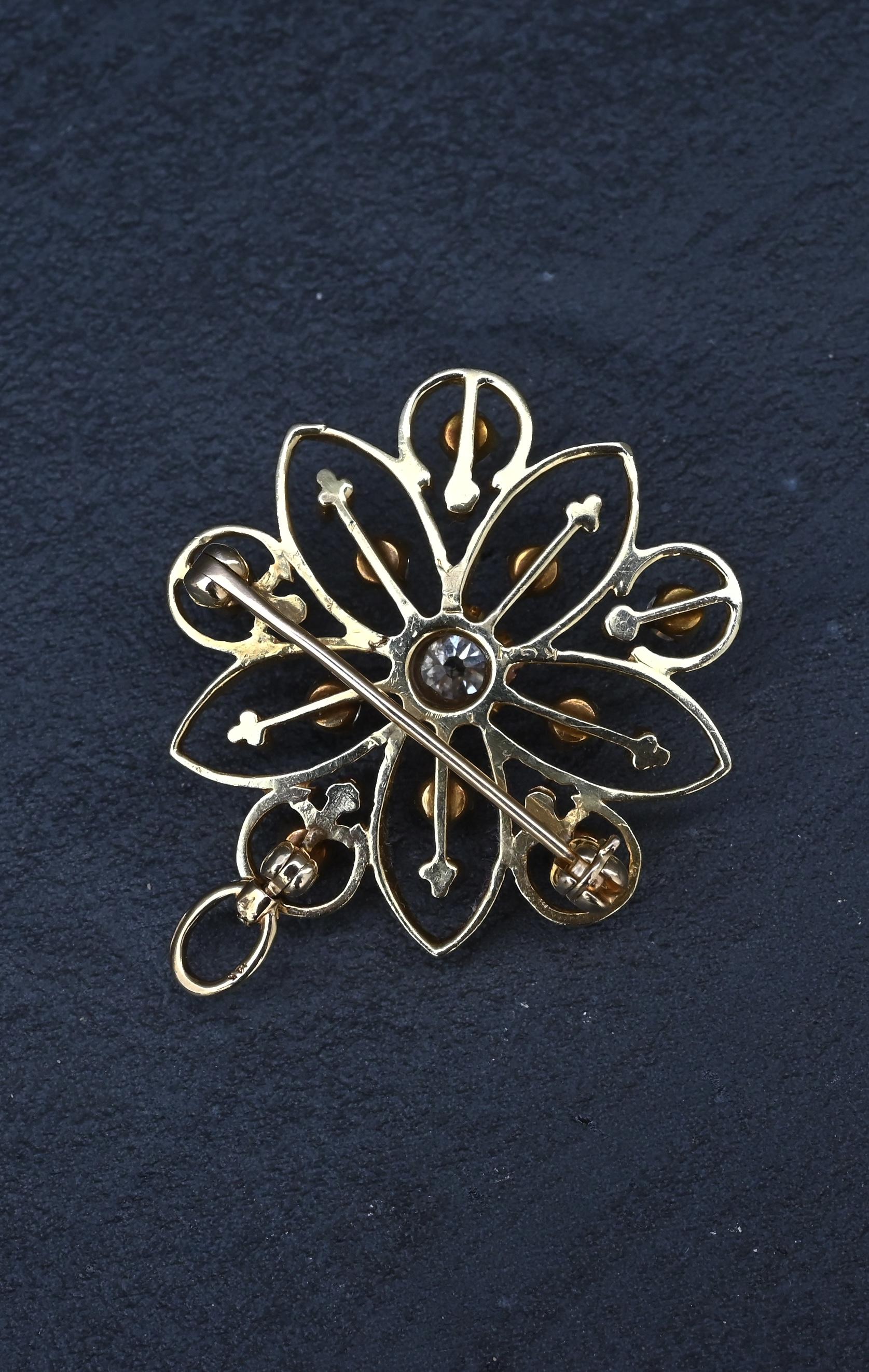 Art Deco 0.70 CTW Diamond Pendant / Brooch Pin in 14K Yellow Gold – IGI Cert.
