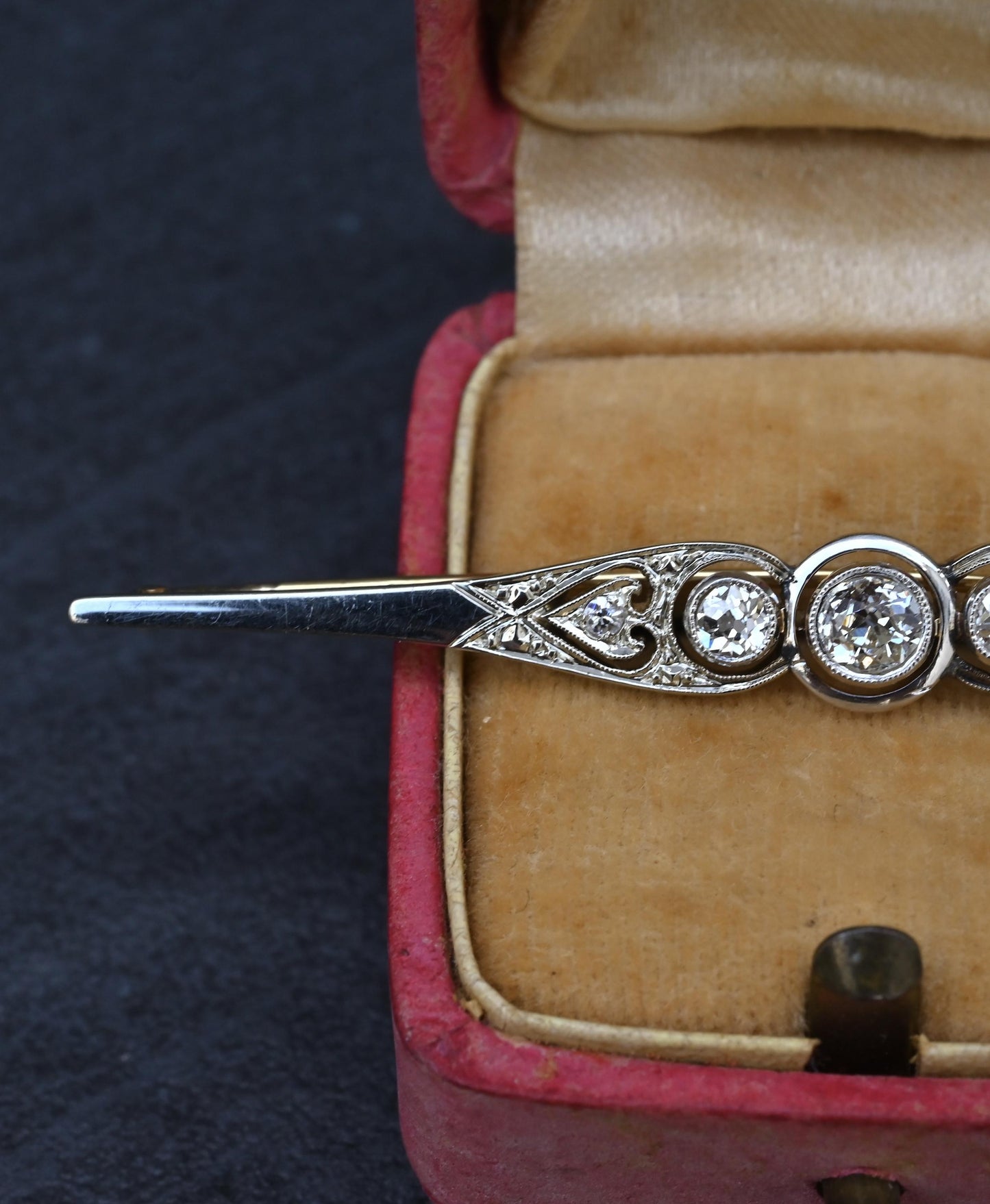Art Deco 0.50 CTW Diamond Bar Brooch Pin in 14K Two-Tone Gold – IGI Certified
