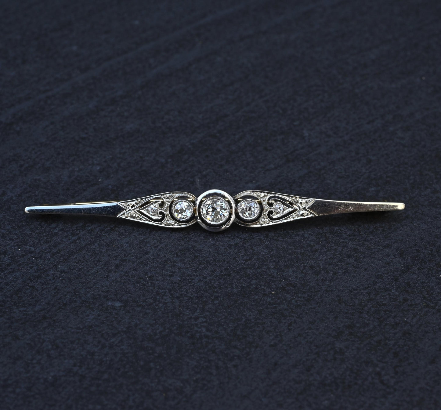 Art Deco 0.50 CTW Diamond Bar Brooch Pin in 14K Two-Tone Gold – IGI Certified