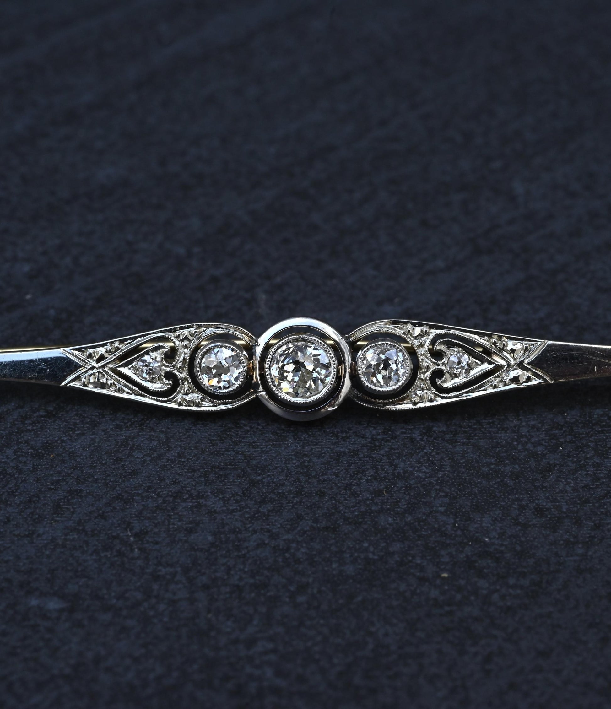 Art Deco 0.50 CTW Diamond Bar Brooch Pin in 14K Two-Tone Gold – IGI Certified