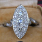 Antique Art Deco Platinum 27-Diamond Marquise Navette Dinner Ring 1.07 CWT Size