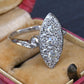 Antique Art Deco Platinum 27-Diamond Marquise Navette Dinner Ring 1.07 CWT Size