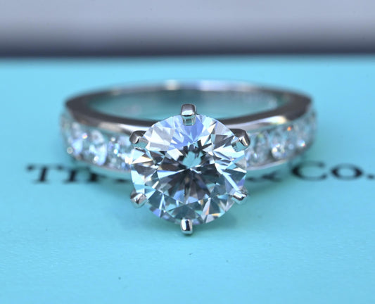 Tiffany & Co 2.51 TCW Platinum Diamond Engagement Ring 1.73ct G VS1 Complete Set