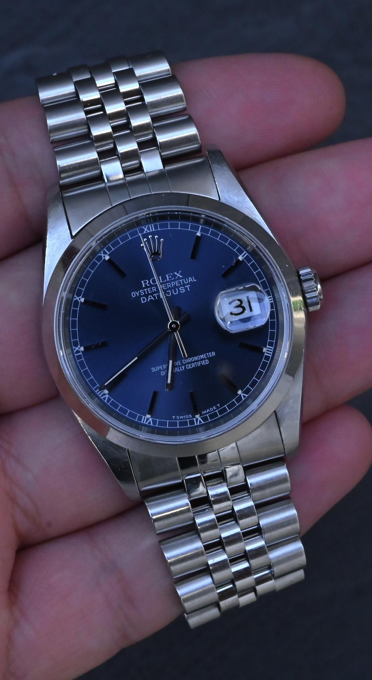 Rolex Datejust 36mm 16200 Blue Dial Jubilee Steel Watch Box Papers U-Serial 1997