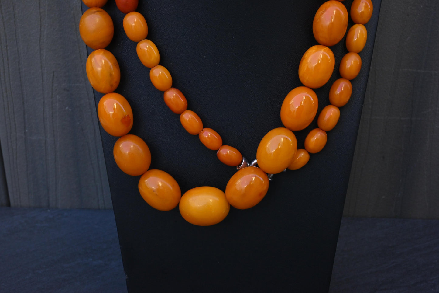 Antique Baltic Butterscotch Yolk Amber Graduated Oval Bead Necklace - 143g 40"