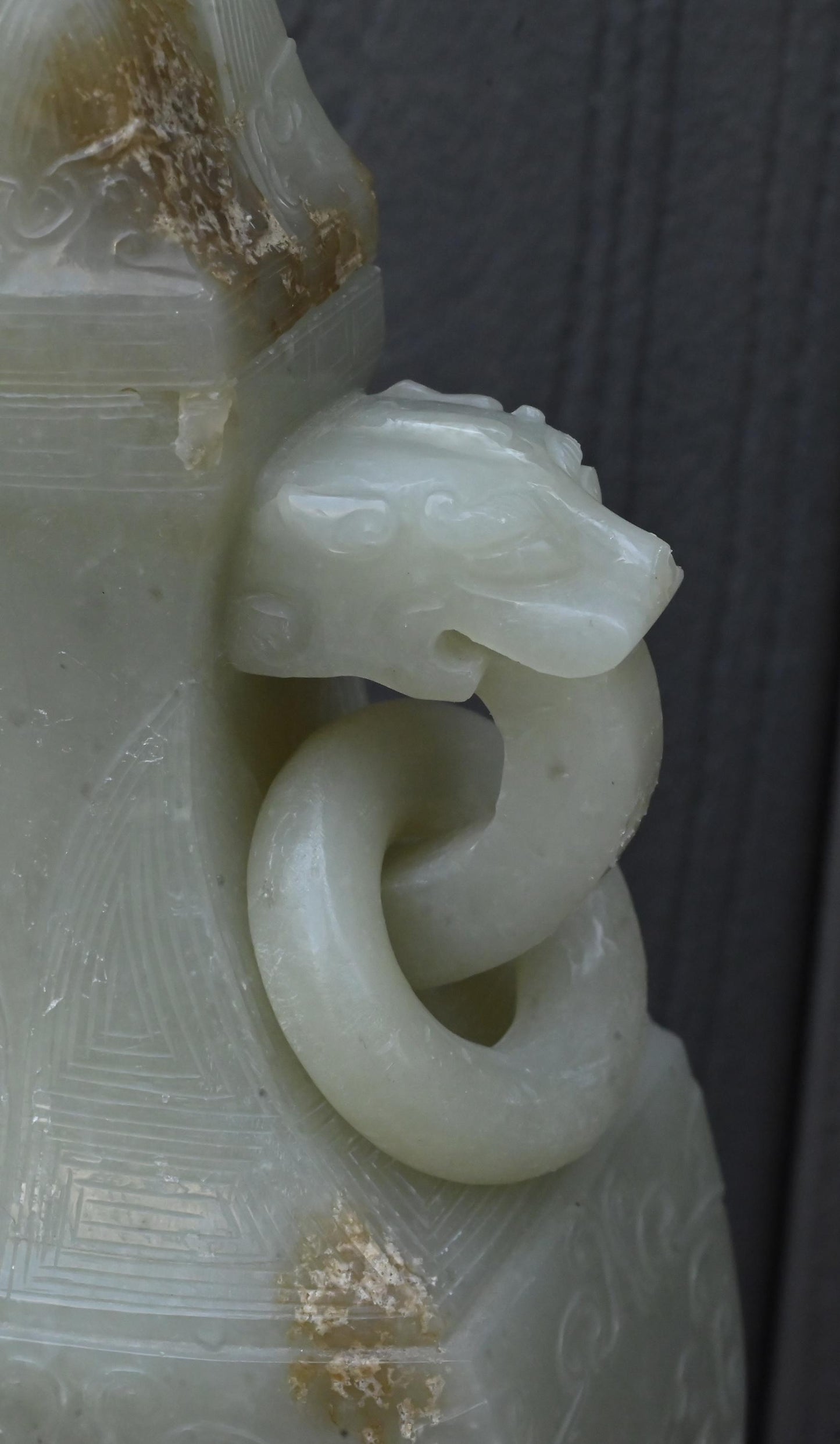 Large Antique Chinese Archaistic Hand-Carved Jade Covered Vase