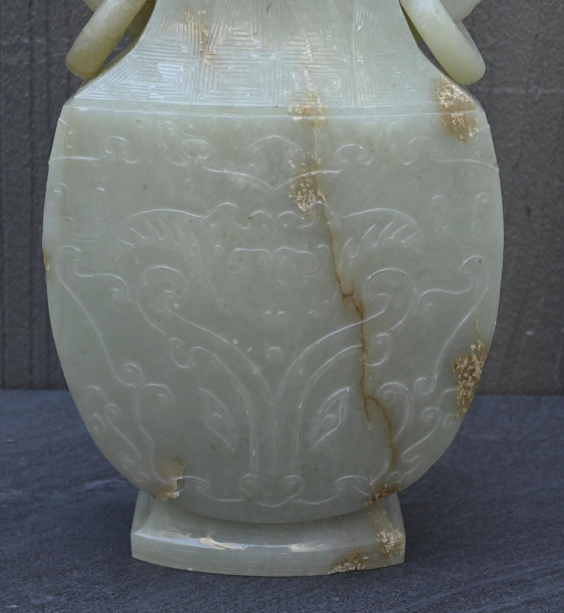 Large Antique Chinese Archaistic Hand-Carved Jade Covered Vase