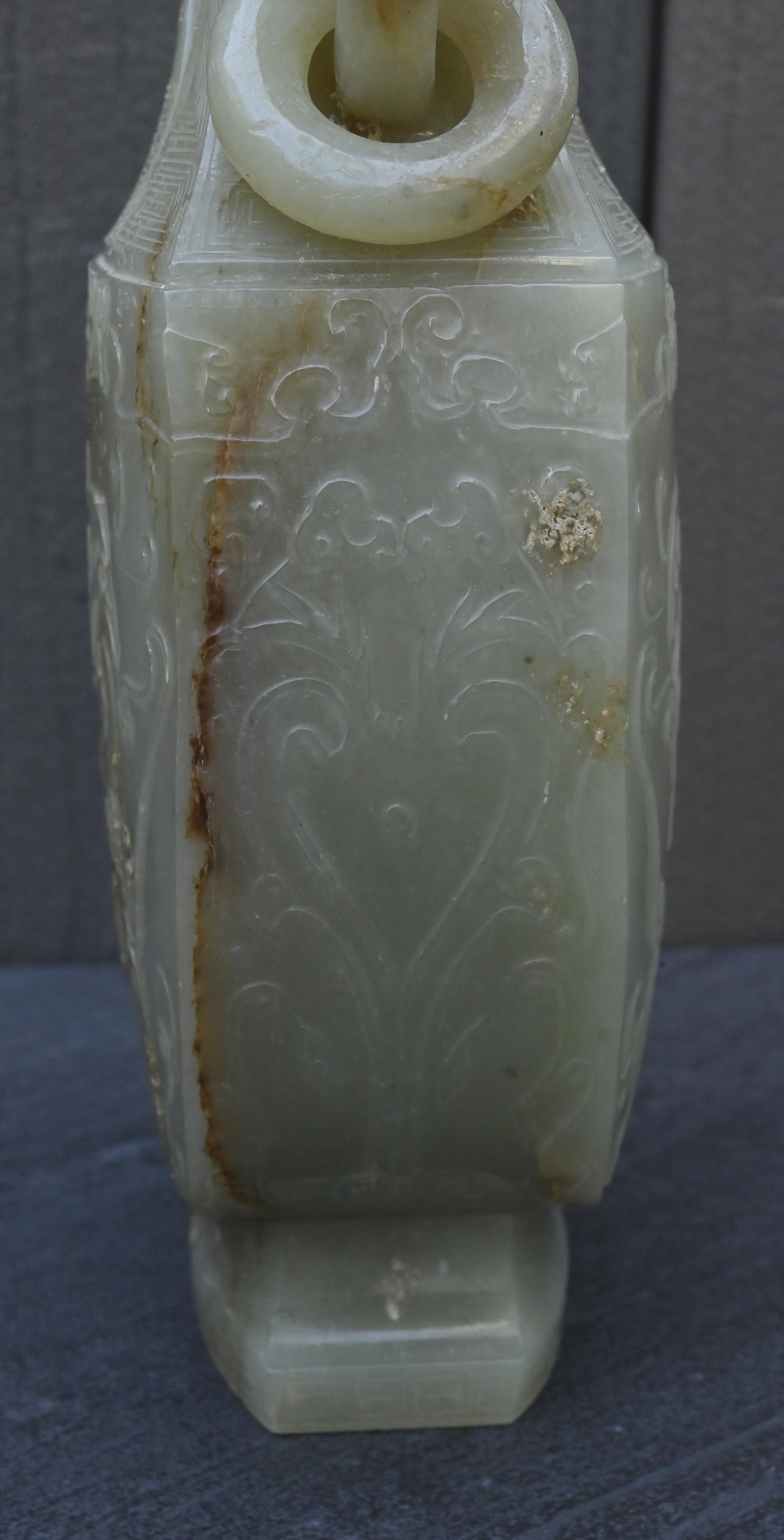 Large Antique Chinese Archaistic Hand-Carved Jade Covered Vase