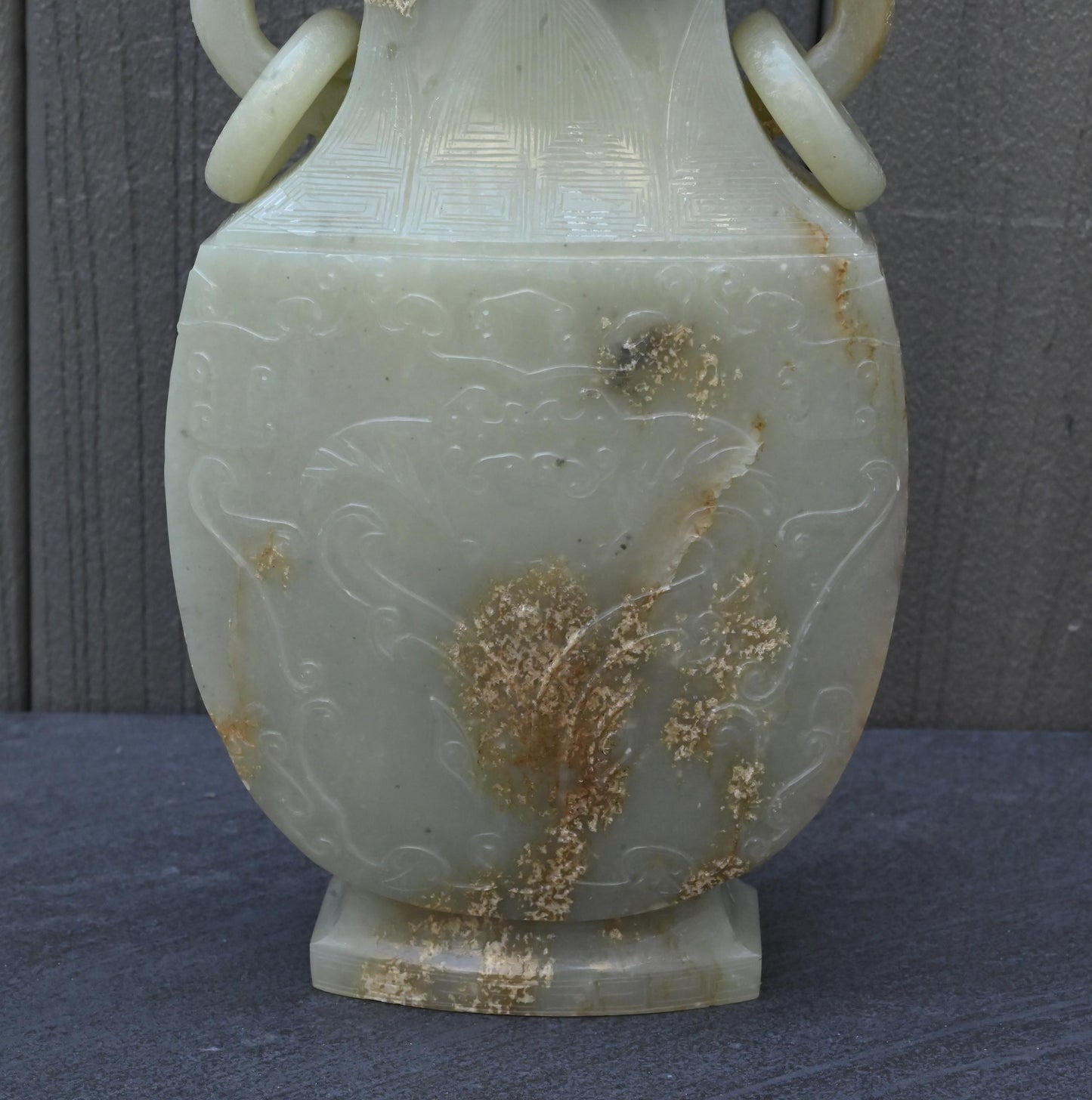 Large Antique Chinese Archaistic Hand-Carved Jade Covered Vase
