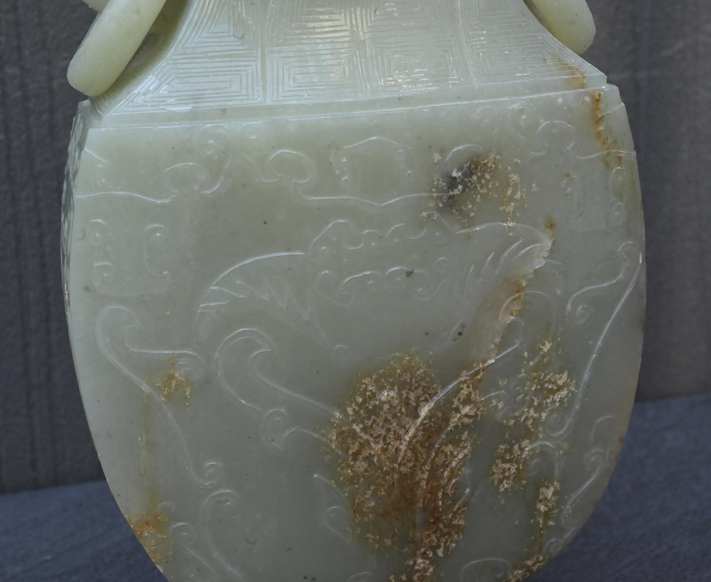 Large Antique Chinese Archaistic Hand-Carved Jade Covered Vase