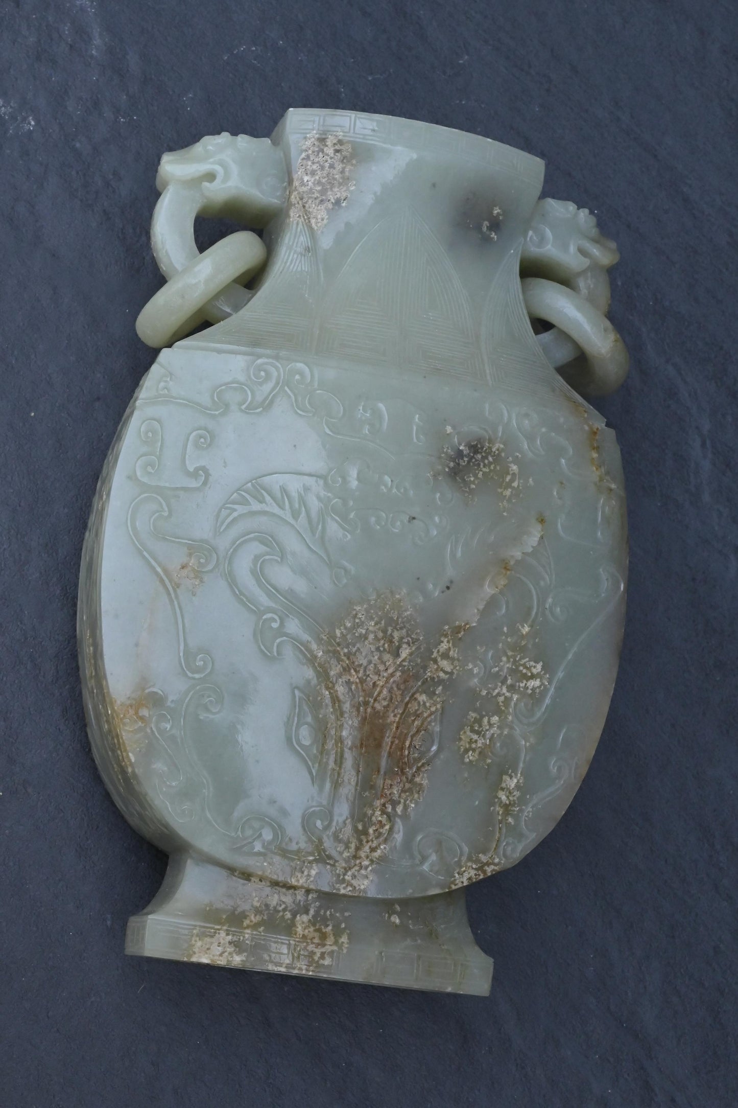 Large Antique Chinese Archaistic Hand-Carved Jade Covered Vase