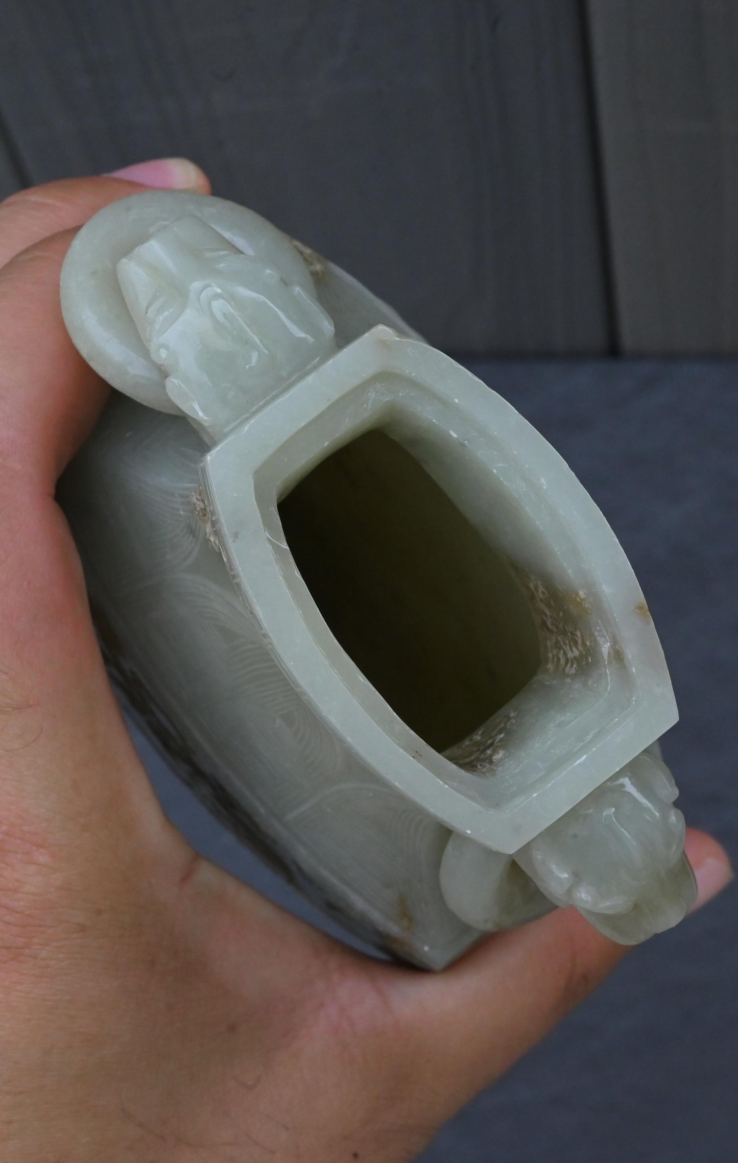 Large Antique Chinese Archaistic Hand-Carved Jade Covered Vase