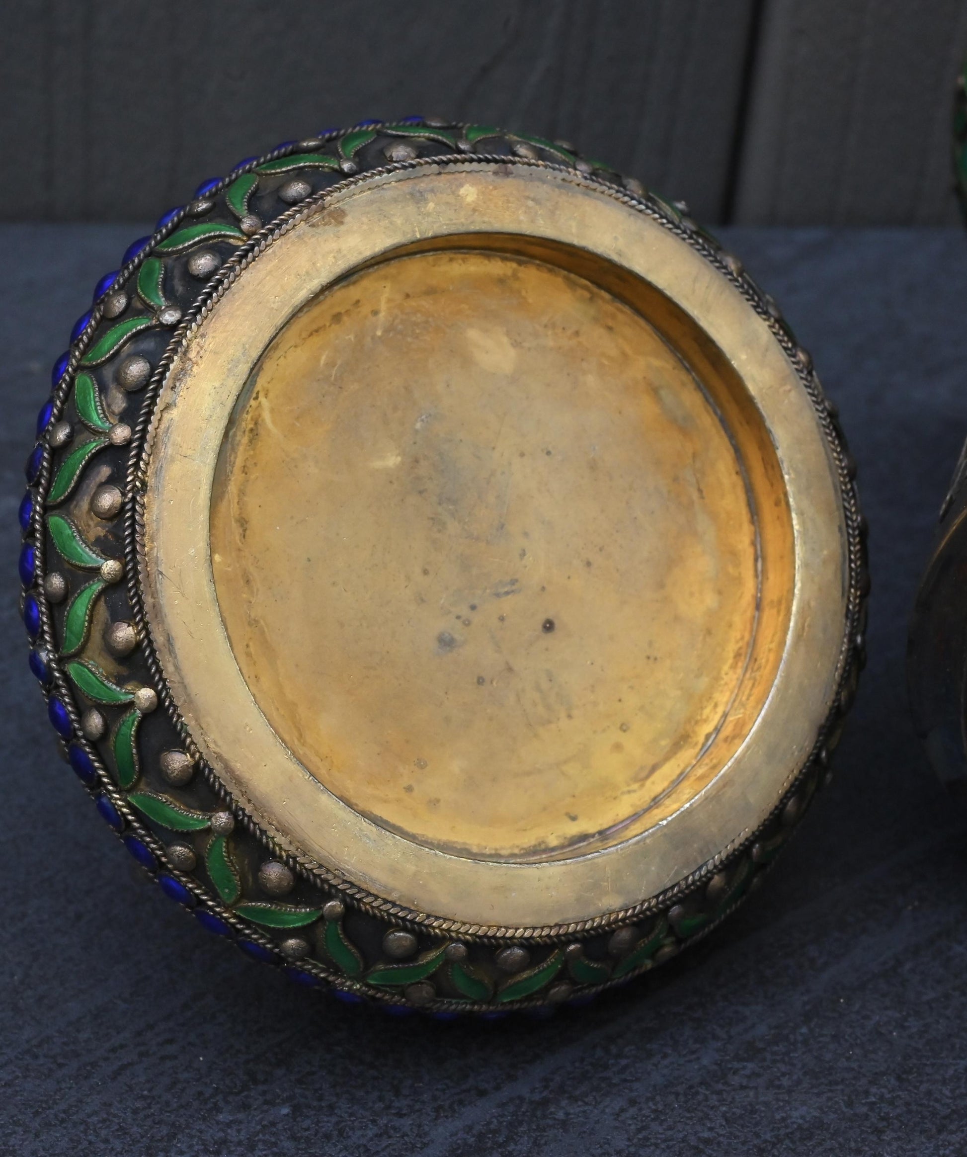 Antique Chinese Silver Enamel Tea Caddy With Fine Gems All Around