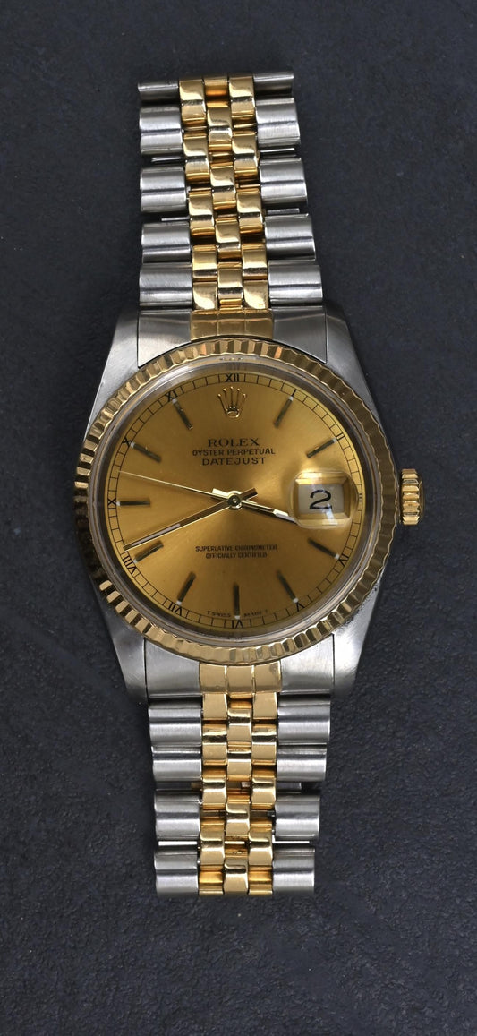 Rolex Datejust 36 Ref. 16233 Two-Tone 18k Gold SS Champagne Stick Dial L Series