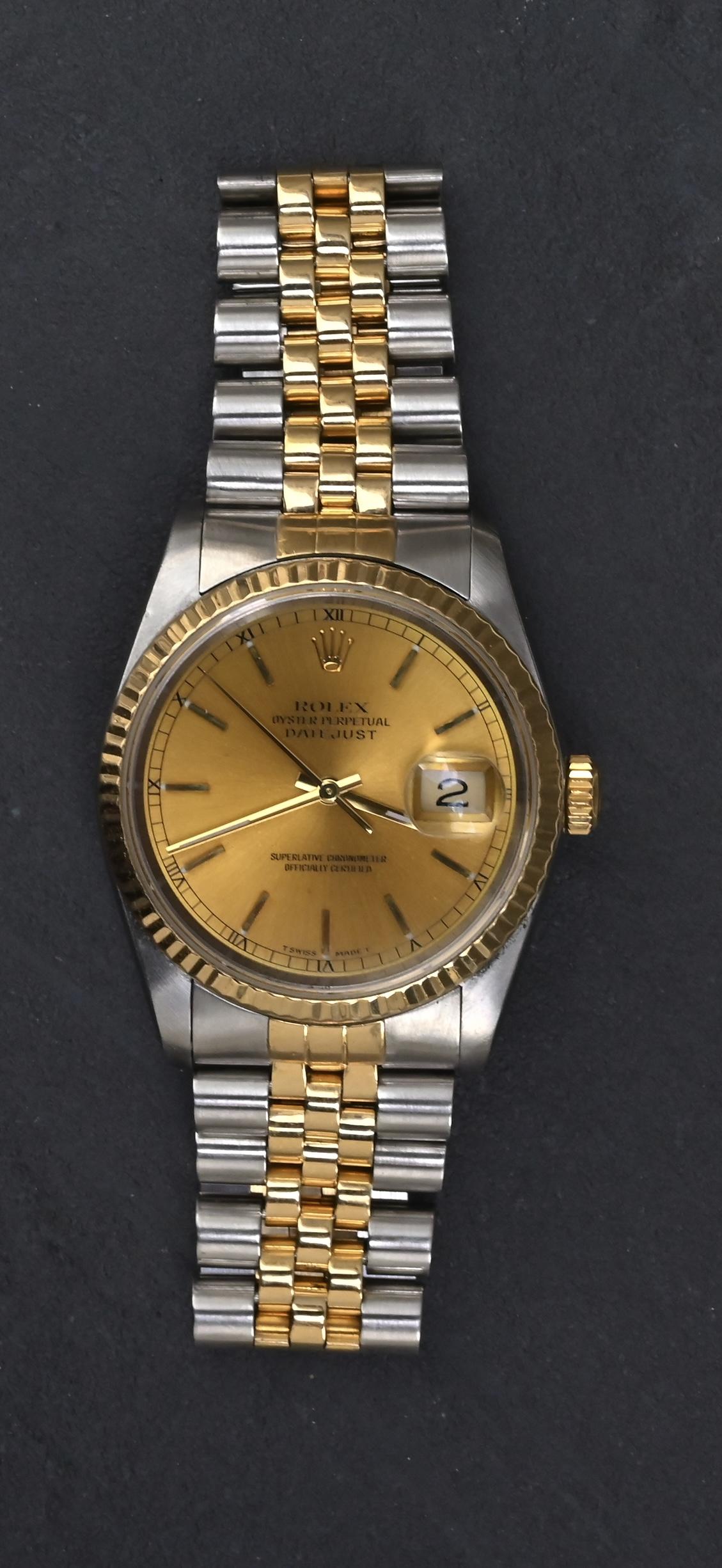 Rolex Datejust 36 Ref. 16233 Two-Tone 18k Gold SS Champagne Stick Dial L Series