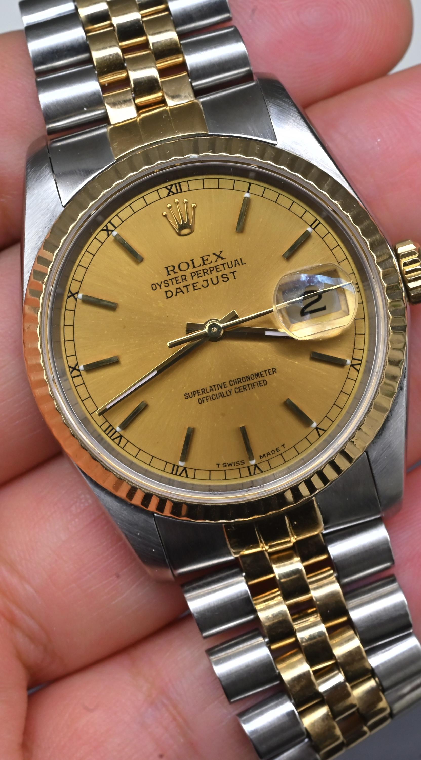 Rolex Datejust 36 Ref. 16233 Two-Tone 18k Gold SS Champagne Stick Dial L Series