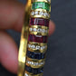 18K Yellow Gold Ruby, Sapphire, Emerald, Diamond Hinged Bangle Bracelet 9.00 TCW