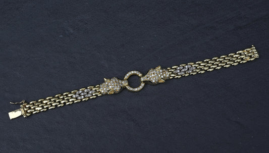 IGI Certified 14K Yellow Gold Panther Motif Diamond & Sapphire Link Bracelet