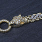 IGI Certified 14K Yellow Gold Panther Motif Diamond & Sapphire Link Bracelet