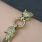 IGI Certified 14K Yellow Gold Panther Motif Diamond & Sapphire Link Bracelet