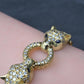 IGI Certified 14K Yellow Gold Panther Motif Diamond & Sapphire Link Bracelet