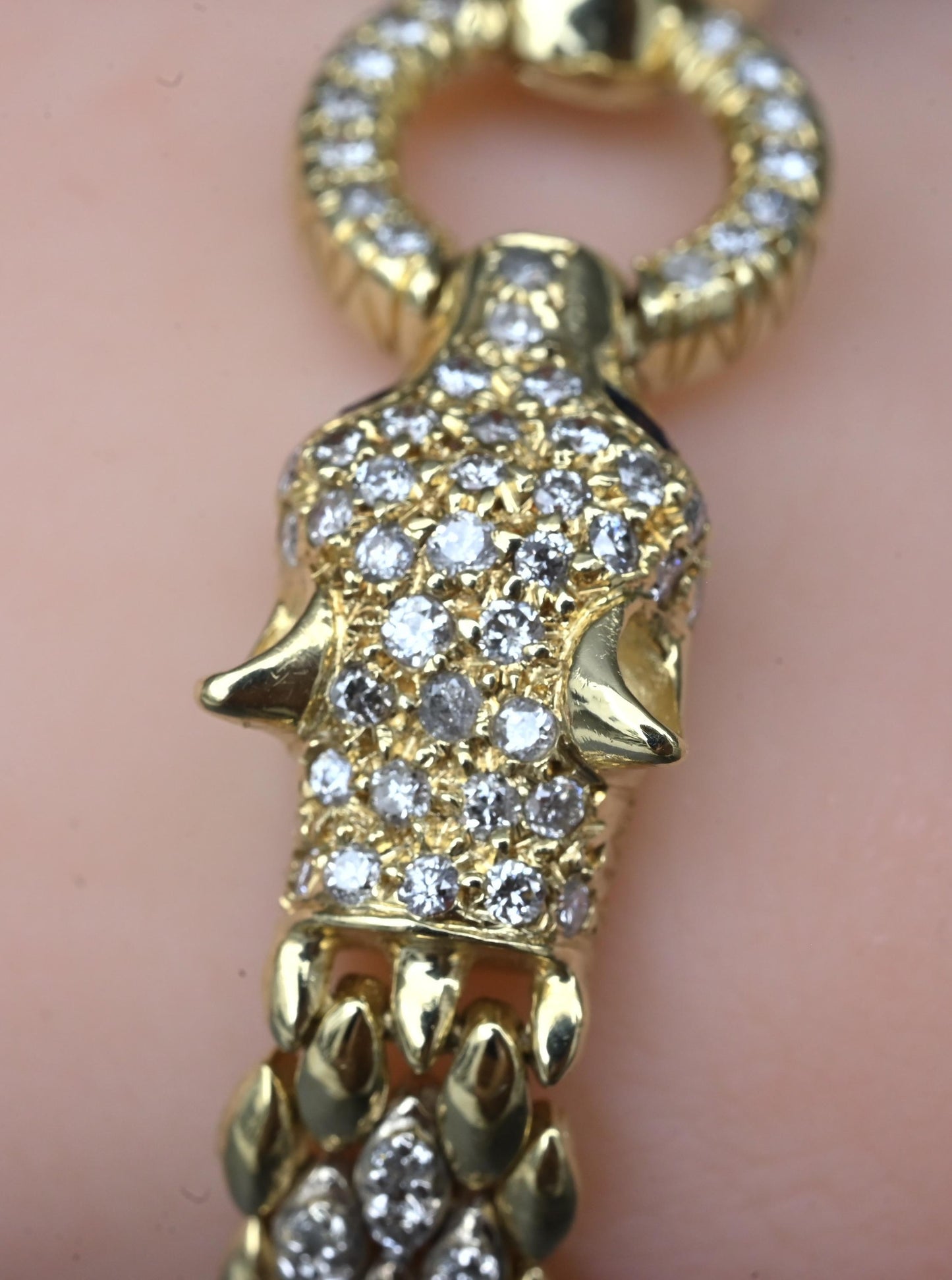 IGI Certified 14K Yellow Gold Panther Motif Diamond & Sapphire Link Bracelet