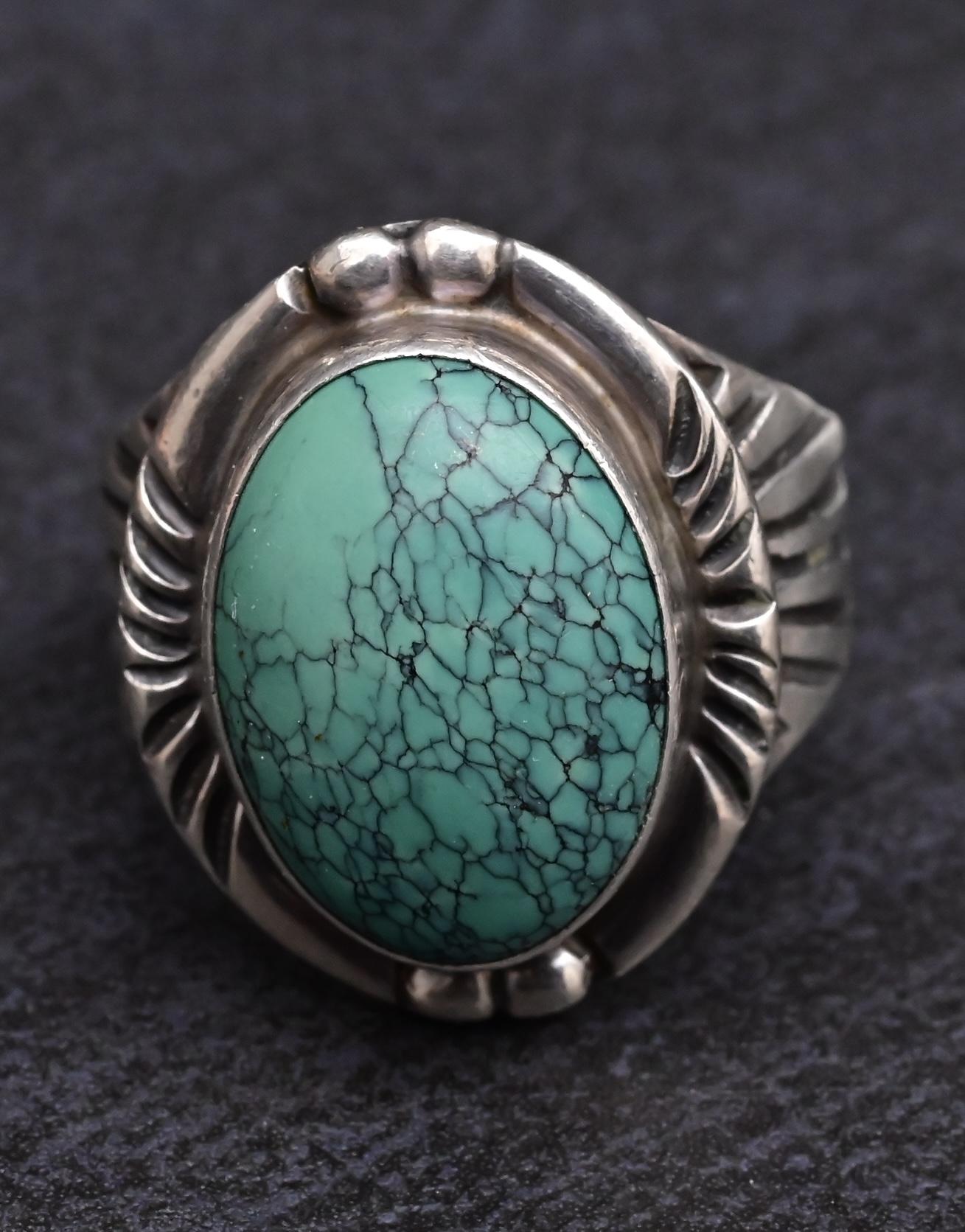 Outstanding American Indian Navajo Men’s Ring Fabulous Turquoise Circle JW