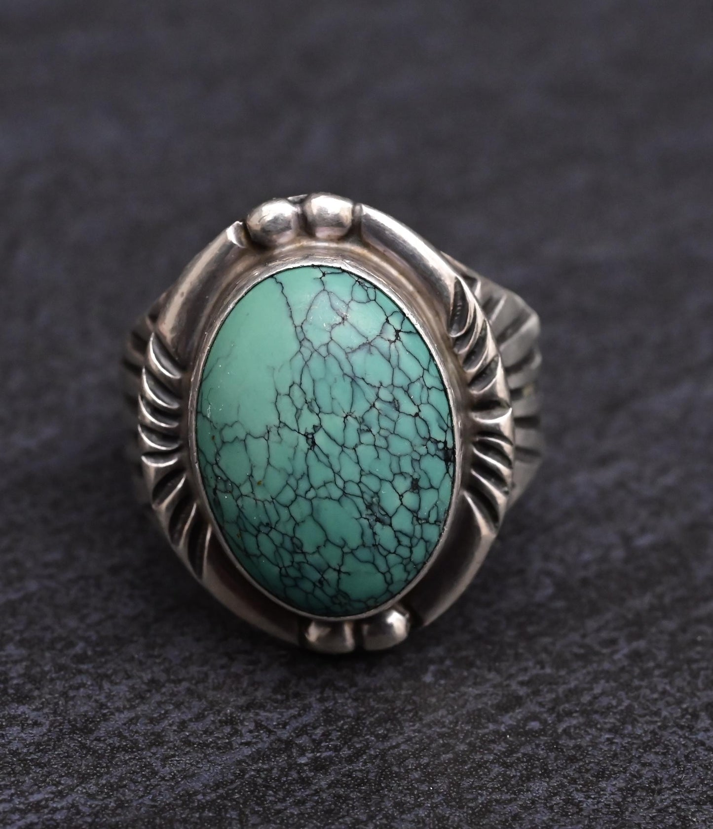 Outstanding American Indian Navajo Men’s Ring Fabulous Turquoise Circle JW