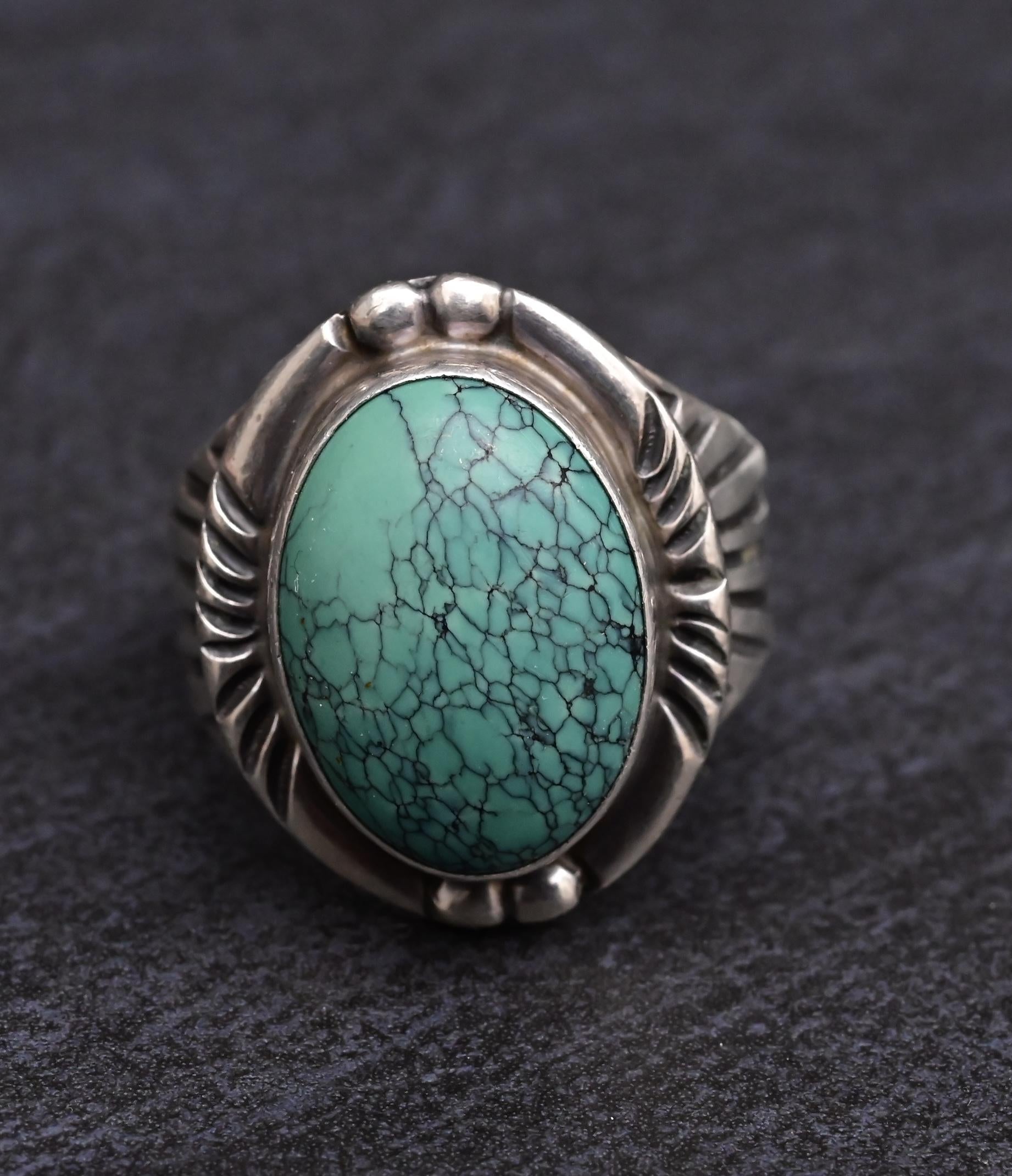 Outstanding American Indian Navajo Men’s Ring Fabulous Turquoise Circle JW