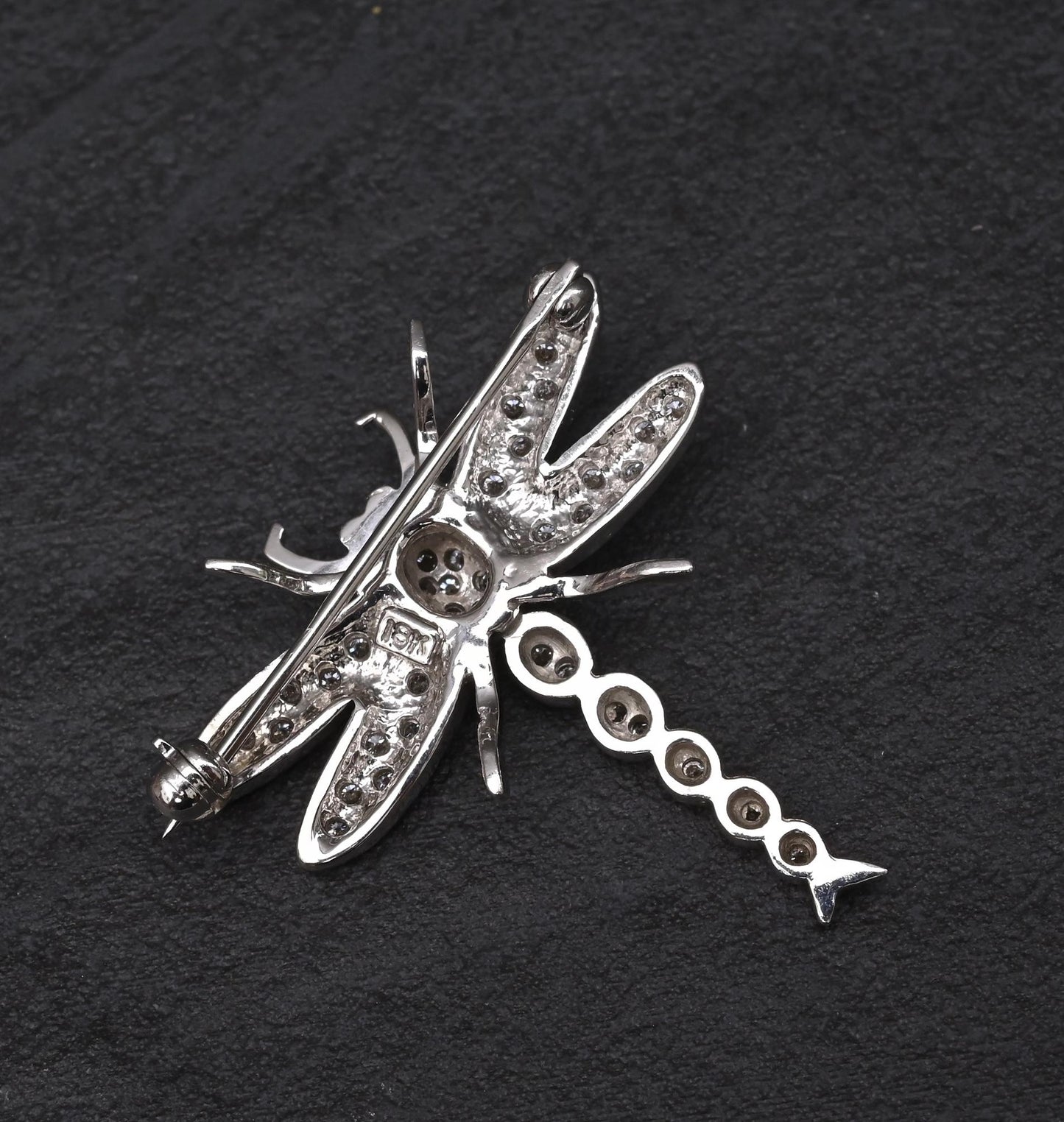 18K White Gold Dragonfly Diamond Brooch Pin 0.65ctw VS Clarity Pavé Pin