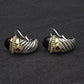 David Yurman Sterling Silver 14K Gold Cable Earrings Onyx & Pink Tourmaline
