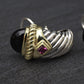 David Yurman Sterling Silver 14K Gold Cable Earrings Onyx & Pink Tourmaline