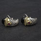 David Yurman Sterling Silver 14K Gold Cable Earrings Onyx & Pink Tourmaline