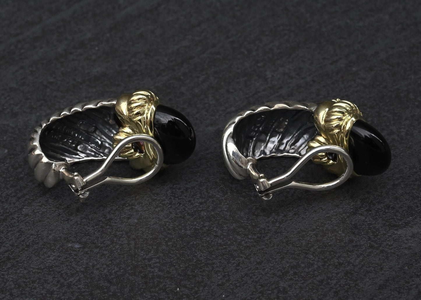 David Yurman Sterling Silver 14K Gold Cable Earrings Onyx & Pink Tourmaline