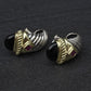 David Yurman Sterling Silver 14K Gold Cable Earrings Onyx & Pink Tourmaline