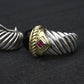 David Yurman Sterling Silver 14K Gold Cable Earrings Onyx & Pink Tourmaline