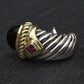David Yurman Sterling Silver 14K Gold Cable Earrings Onyx & Pink Tourmaline