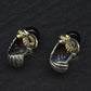 David Yurman Sterling Silver 14K Gold Cable Earrings Onyx & Pink Tourmaline