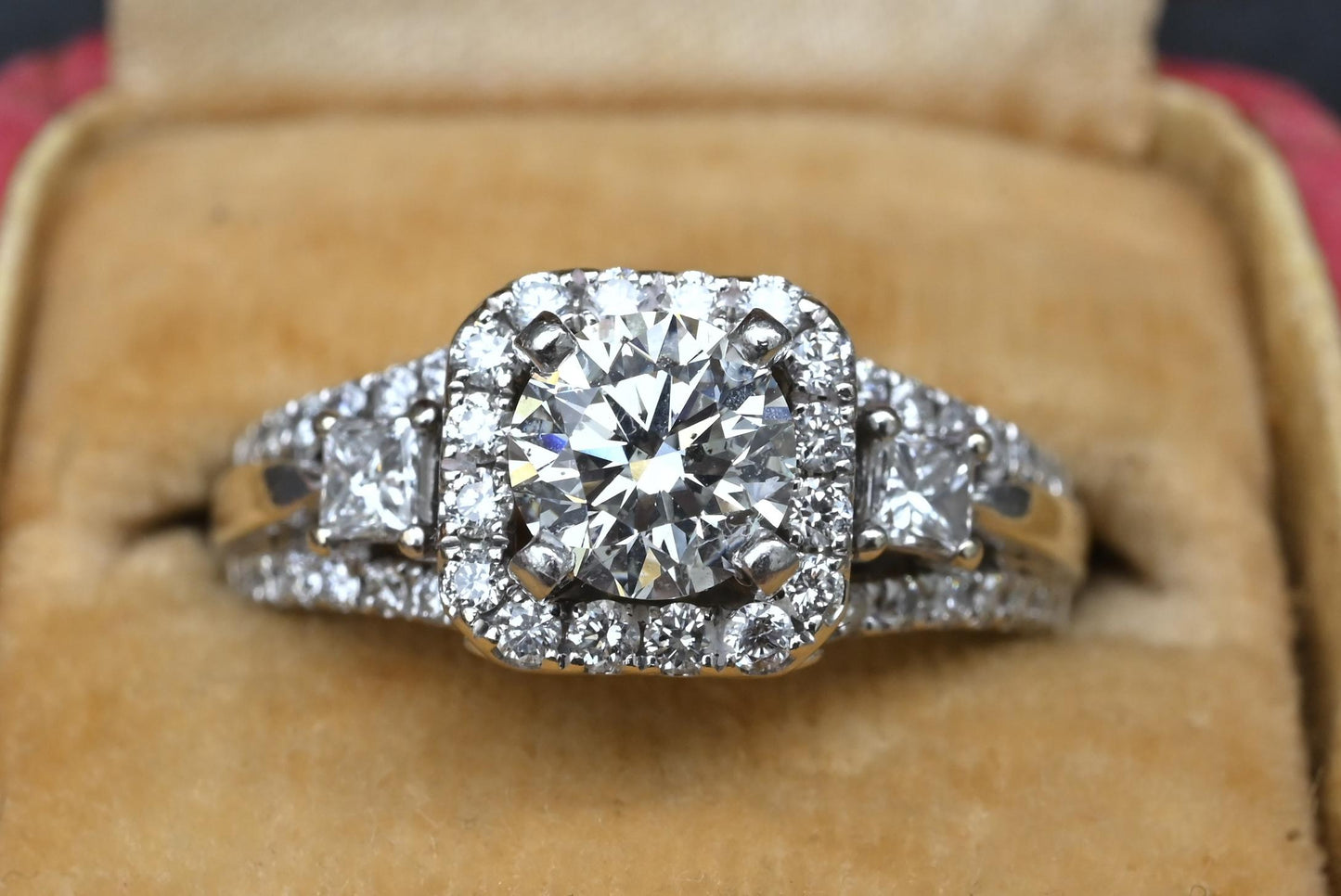 14K White Gold Halo Diamond Engagement Ring 1.47 TCW IGI Certified