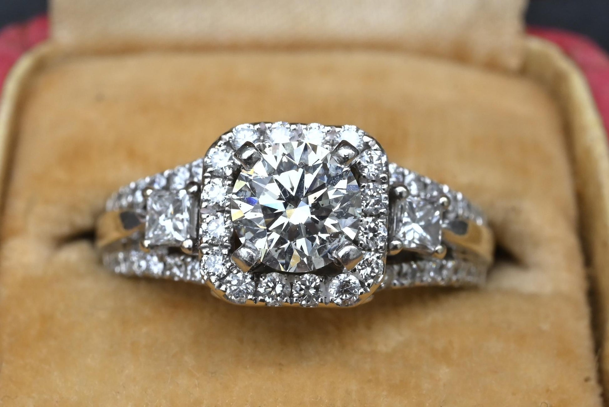 14K White Gold Halo Diamond Engagement Ring 1.47 TCW IGI Certified