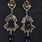Rare Pair Of Victorian Diamond & Sapphire Earrings 14K & Sterling